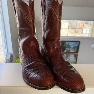 Handmade Ferrini Brown Leather lizard skin Cowboy Boots